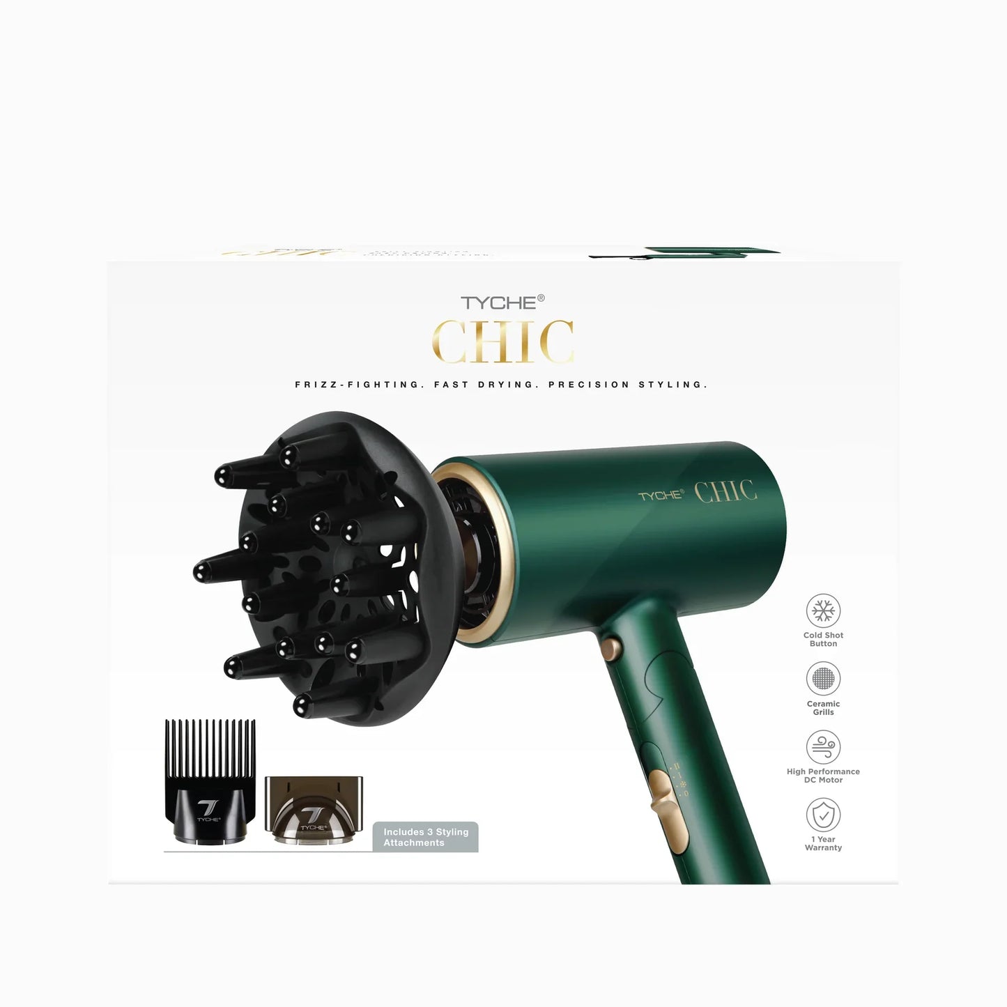 Nicka K New York Tyche Chic Hair Dryer with Diffuser - Green #HDCH03