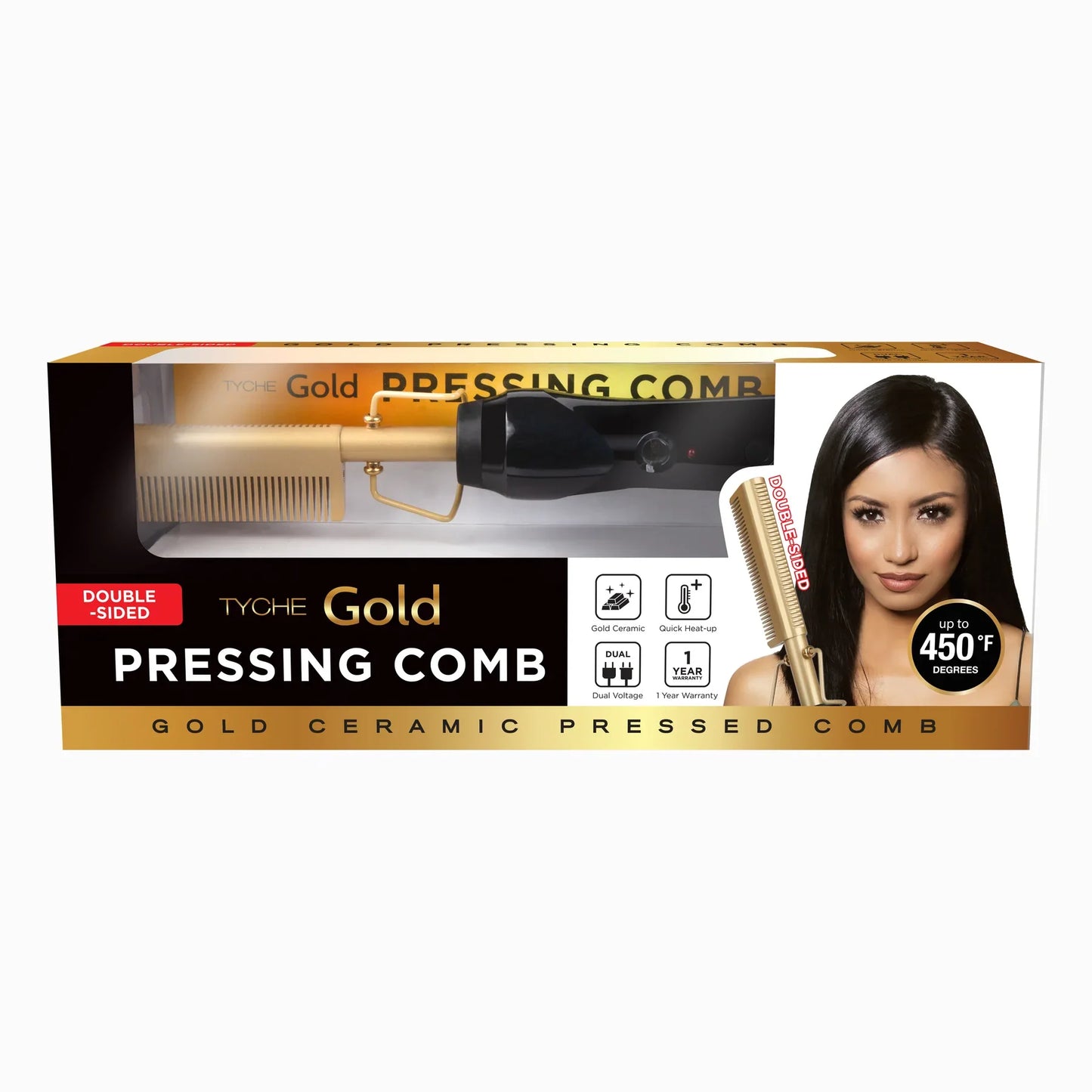 Nicka K New York Tyche Gold Pressing Comb - Double-Sided #HZPC03