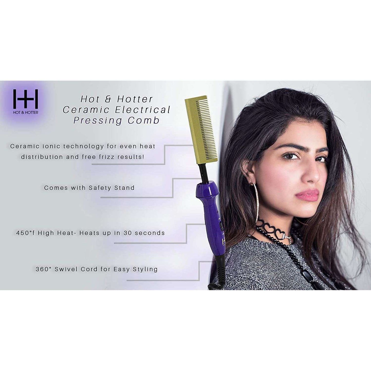 Annie Hot & Hotter Ceramic Electrical Pressing Comb Purple & Gold #5955