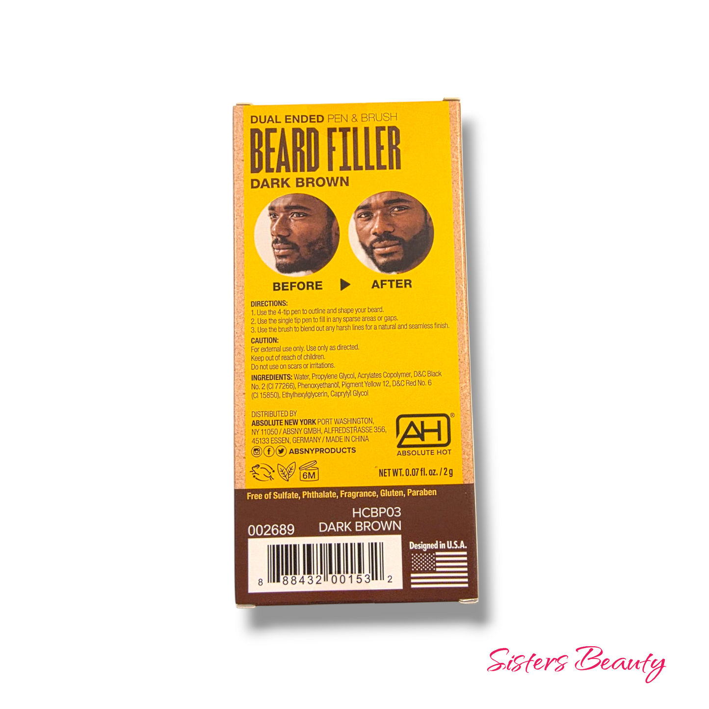 Absolute New York Dual Ended Black Beard Filler Pen & Brush