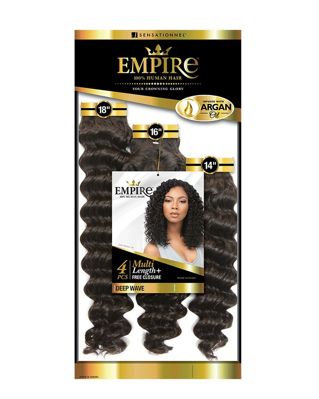 Sensationnel Empire Human Hair Weave 4pcs Multi Length + Free Closure - Deep Wave
