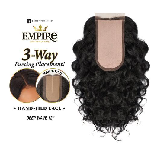 Sensationnel Human Hair Weave Empire 3-Way Parting Lace Closure Deep Wave 12"