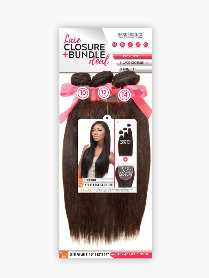 Sensationnel Bare&Natural 100% Virgin Human Hair Lace Closure + Bundle Deal - Straight