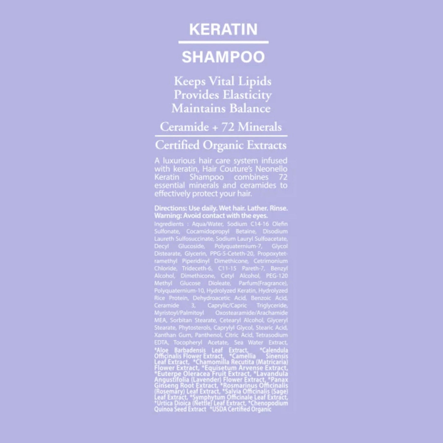 Hair Couture Professional NEONELLO Keratin 72 Minerals Shampoo 10oz