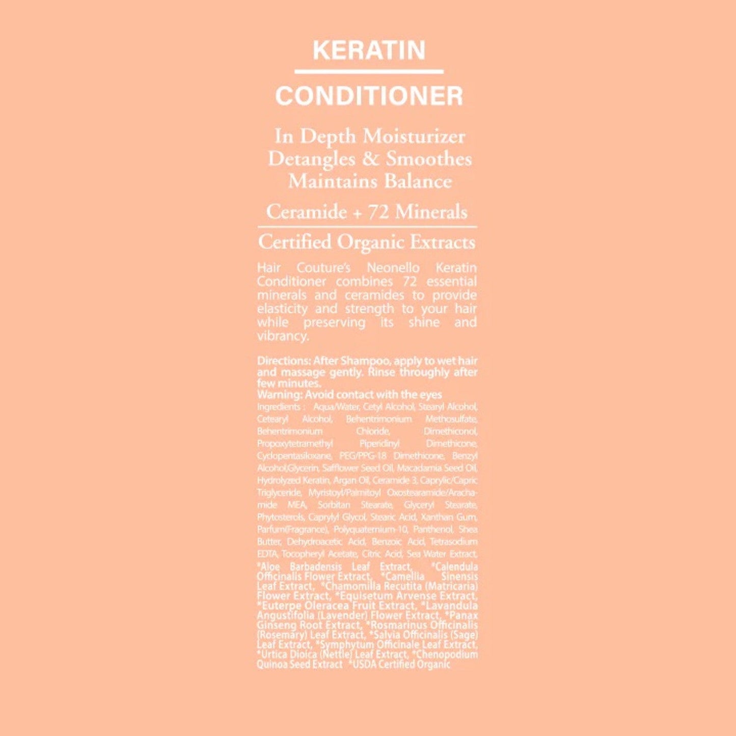 Hair Couture Professional NEONELLO Keratin 72 Minerals Conditioner 10oz