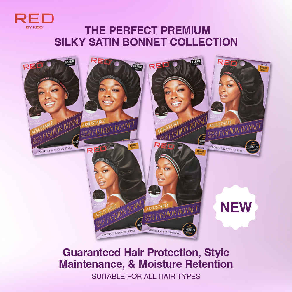 Red by Kiss Adjustable Fashion Hair Bonnet for Day & Night Hair Protection