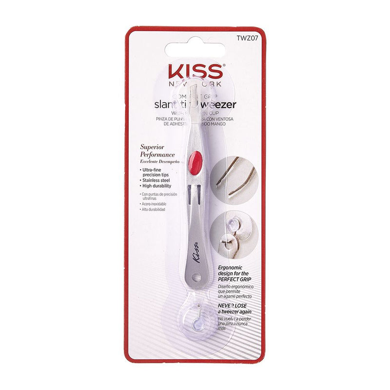 Kiss New York Comfort Grip Slant Tip Tweezer With Suction Cup