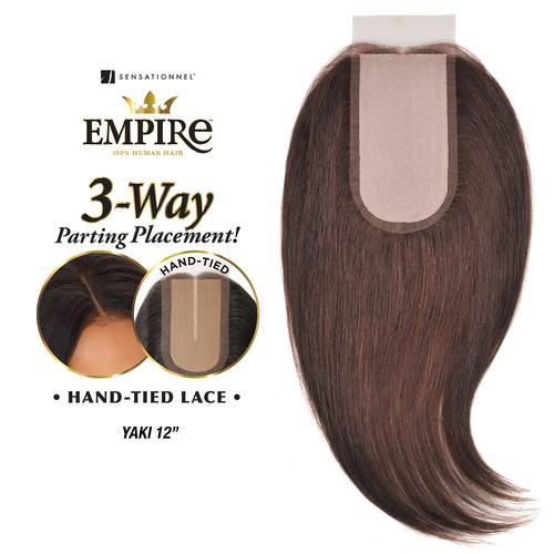 Sensationnel Human Hair Weave Empire 3-Way Parting Lace Closure Yaki 12"