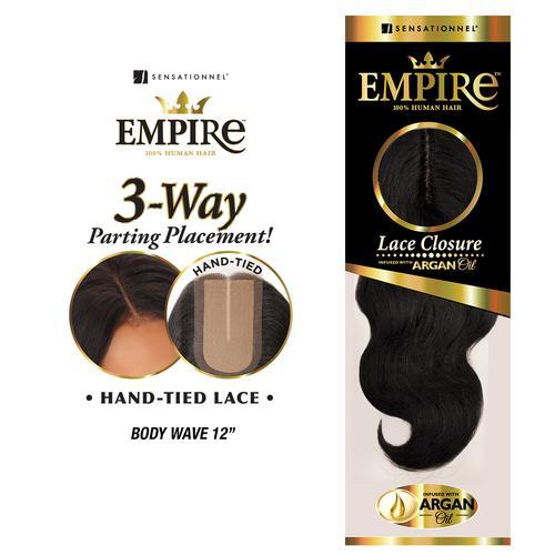 Sensationnel Human Hair Weave Empire 3-Way Parting Lace Closure Body Wave 12"