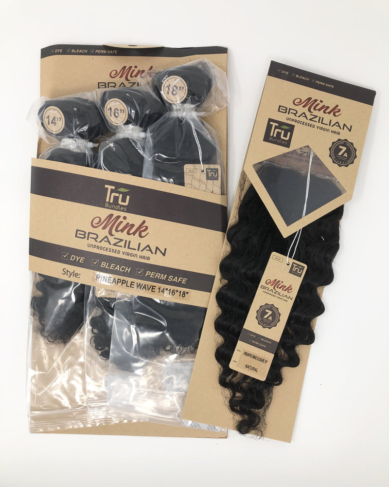 Tru Bundles Mink Brazilian Unprocessed Virgin Hair + Lace Part Closure - Pineapple Wave