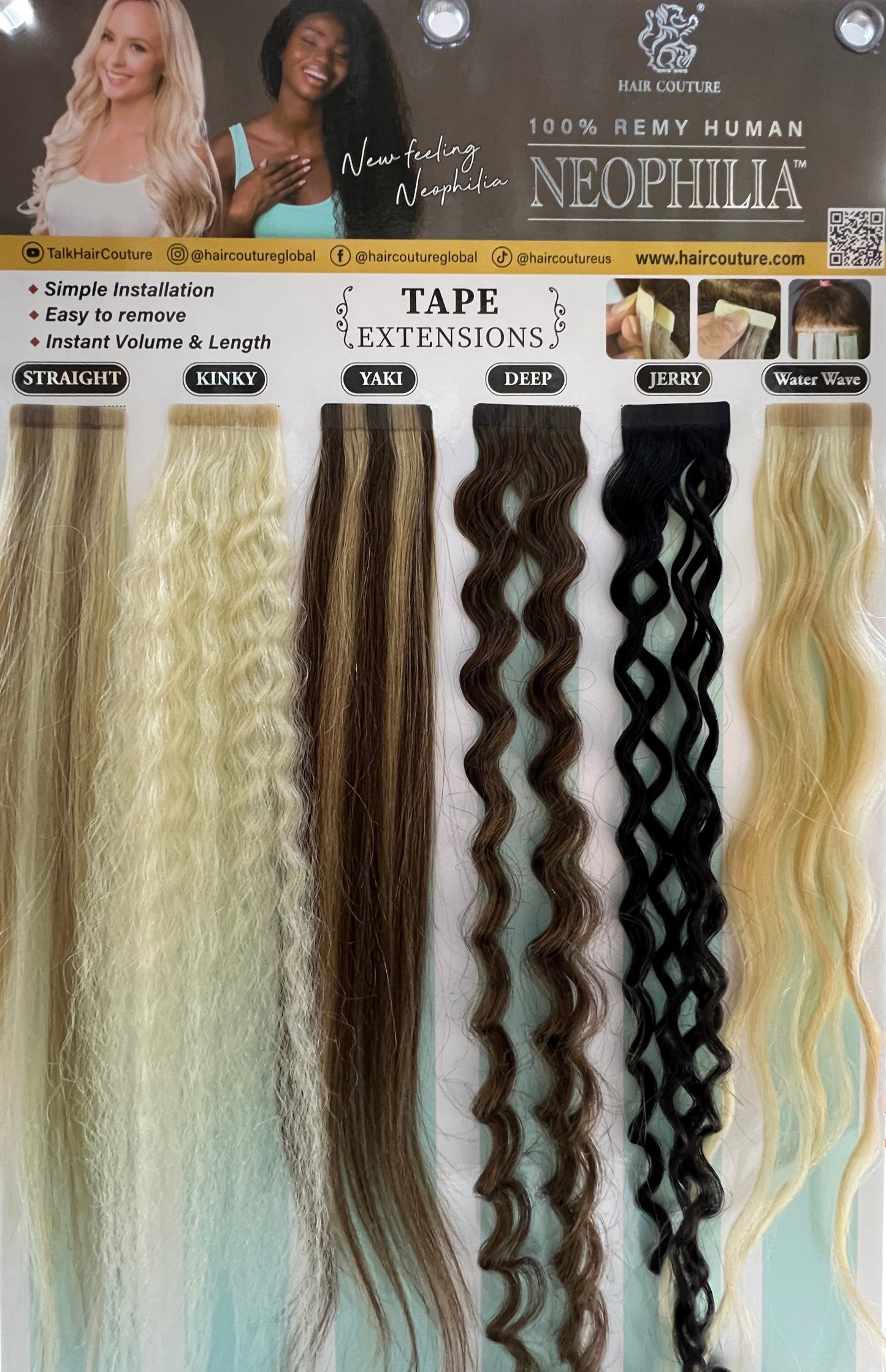 Hair Couture Neophilia 100% Remy Human Hair 12pcs Tape Extensions - Water Wave