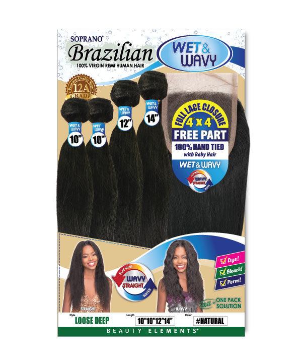 Bijoux Hair Soprano Brazilian Wet & Wavy 4 bundles + 4x4 Closure - Loose Deep