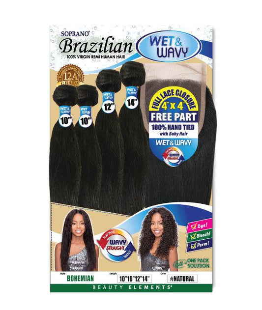 Bijoux Hair Soprano Brazilian Wet & Wavy 4 bundles + 4x4 Closure - Bohemian