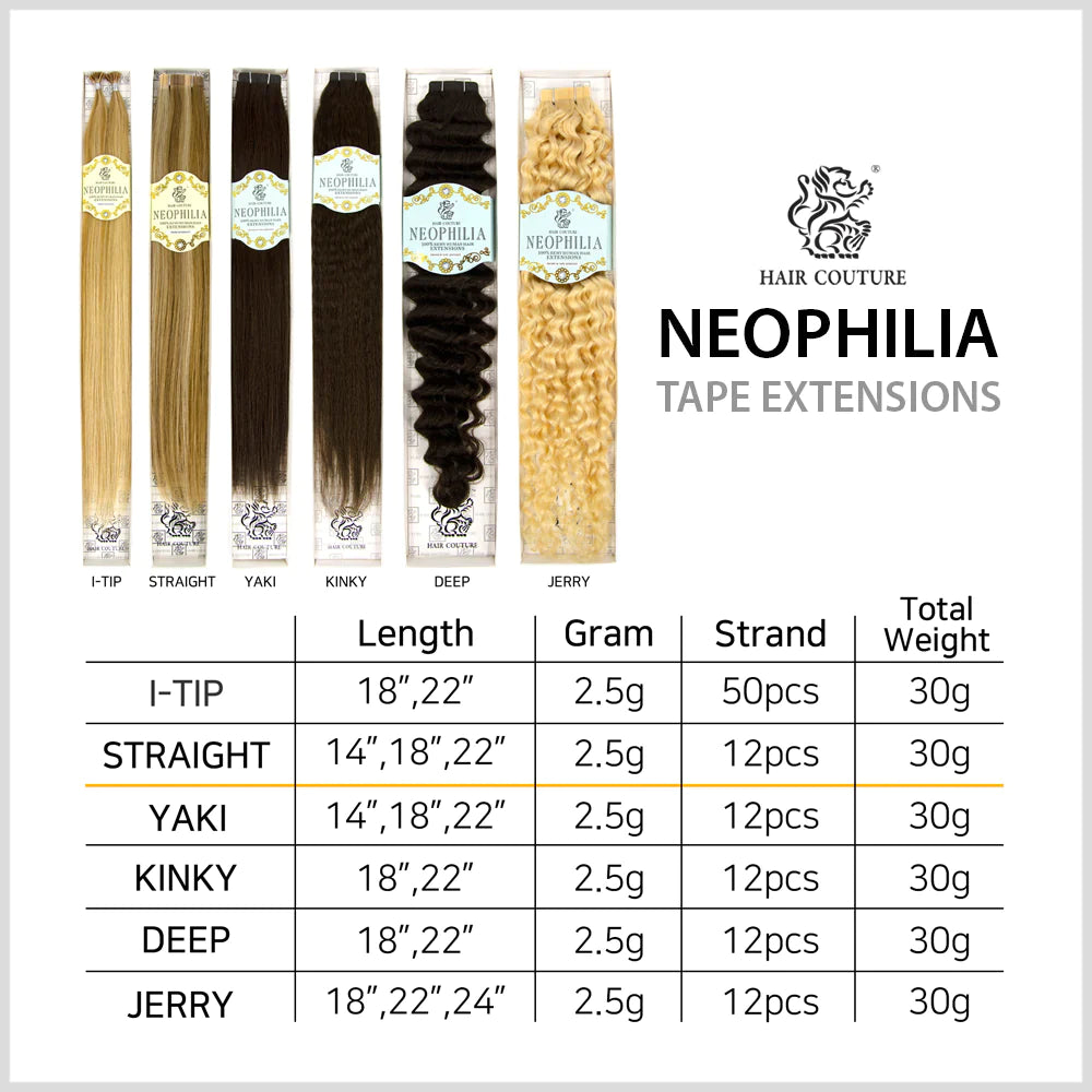 Hair Couture Neophilia 100% Remy Human Hair 12pcs Tape Extensions - Straight